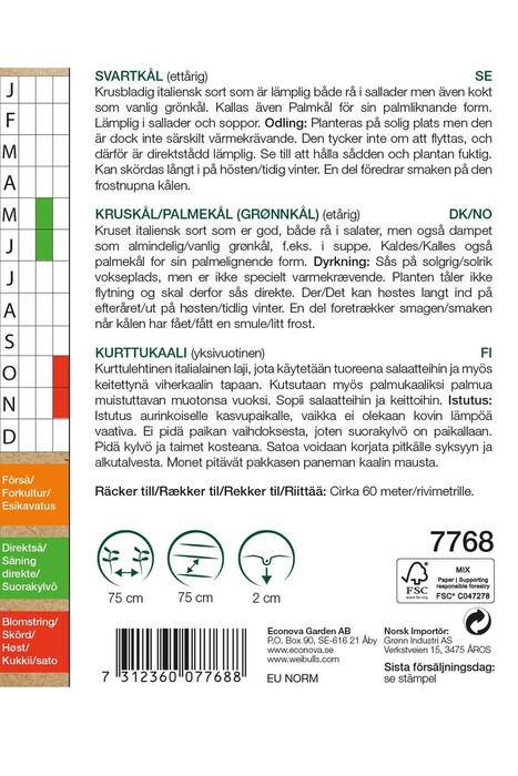 Frö Svartkål 'Nero di Toscana' KRAV Weibulls 